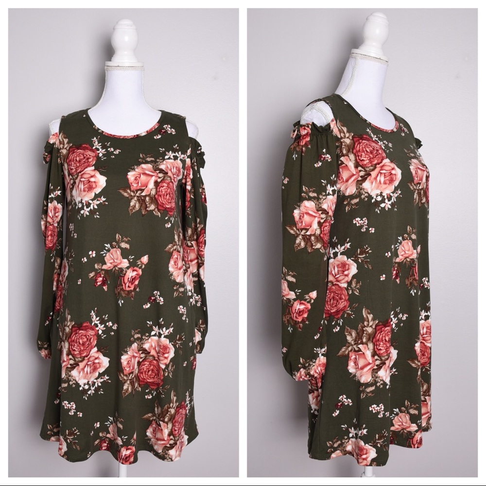 Sweet Pea Floral Cold Shoulder Long Sleeve Dress